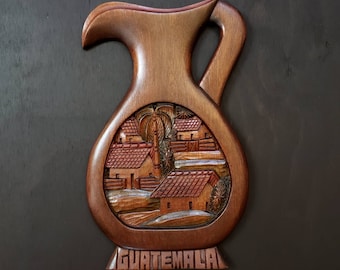 Vintage Handmade Wooden Folk Art Guatemala Wall Hanging Wood Carving Central America Decor
