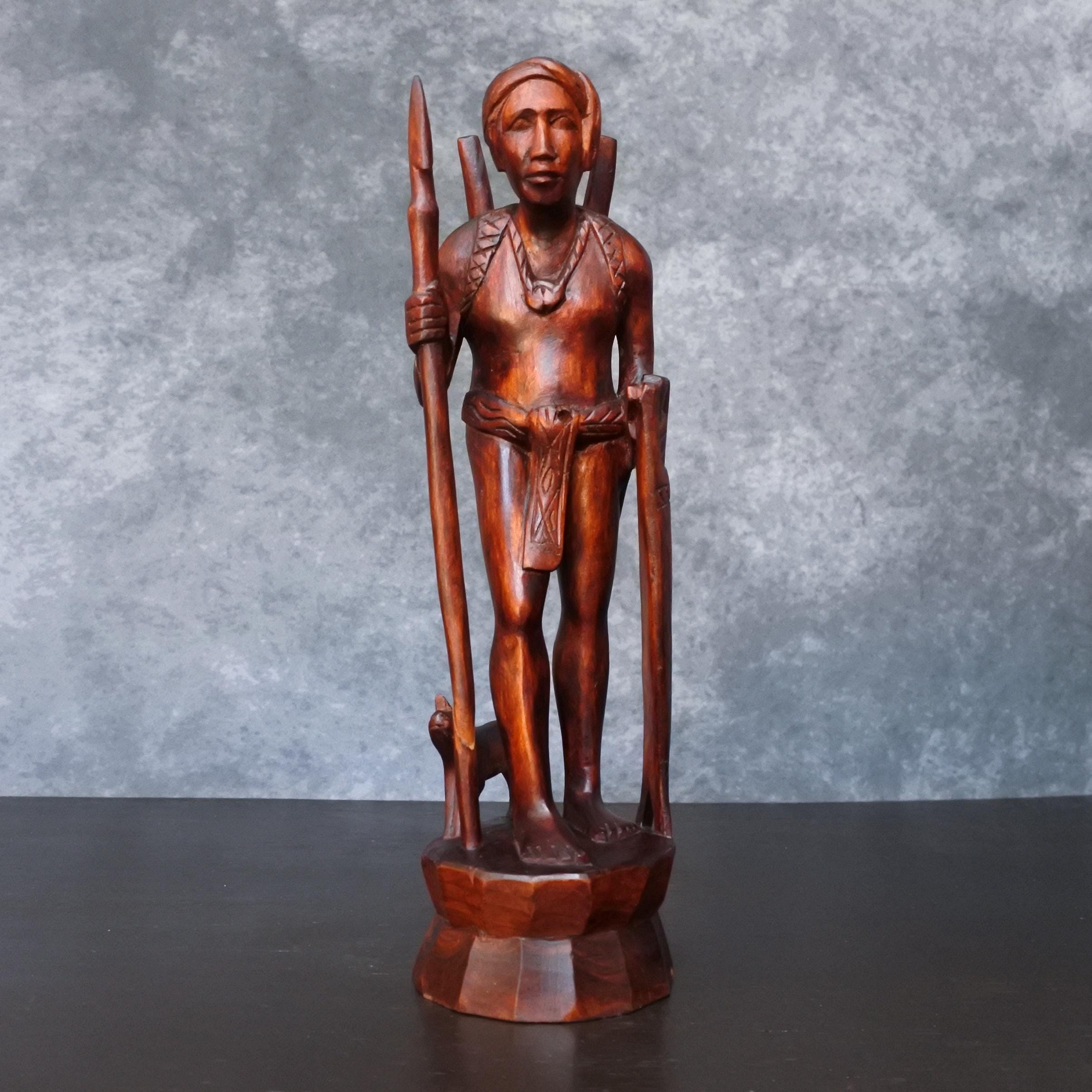 ヴィンテージ フィリピン 部族 イゴロット族 狩猟男 犬 木彫り 像