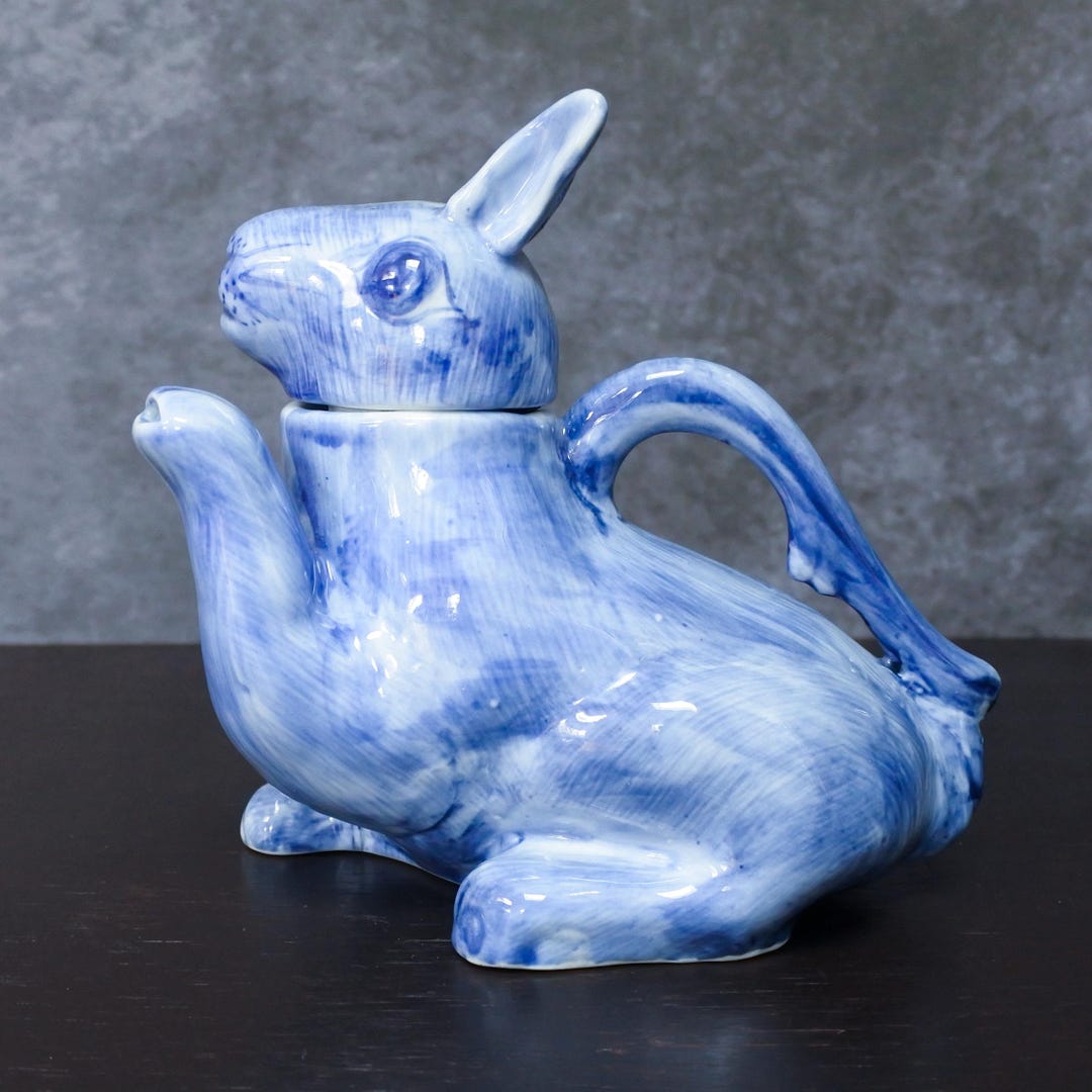 Golden Rabbit Kitchen Tea Pot Vintage Chinese Rabbit Porcelain Blue Handmade Novelty Teapot - Etsy