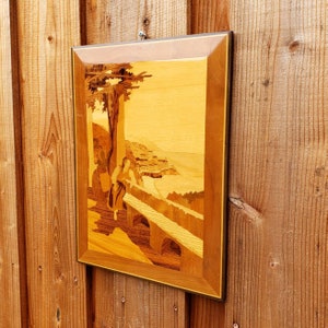 Vintage Handmade Wood Inlay Marquetry Italy Landscape Scene Wall Art, Wooden Artwork Wall Hanging image 2