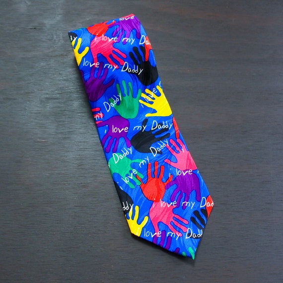 Vintage 80s 100% Silk RM Style I Love My Daddy Retro Graphic  Vintage 80s 100% Silk RM Style I Love My Daddy Retro Graphic Men\'s Neck Tie main image 0