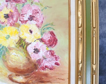 1960年代のヴィンテージ印象派の花の油絵（額入り） - Etsy 日本