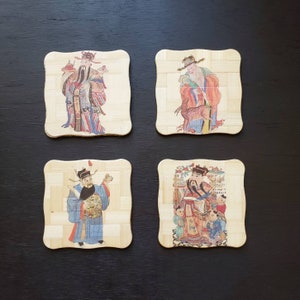 Vintage Japonés Square Bamboo Print Coaster Set de 4