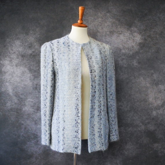 Vintage 70s Dalton Blue Knit Sweater Jacket Size … - image 3