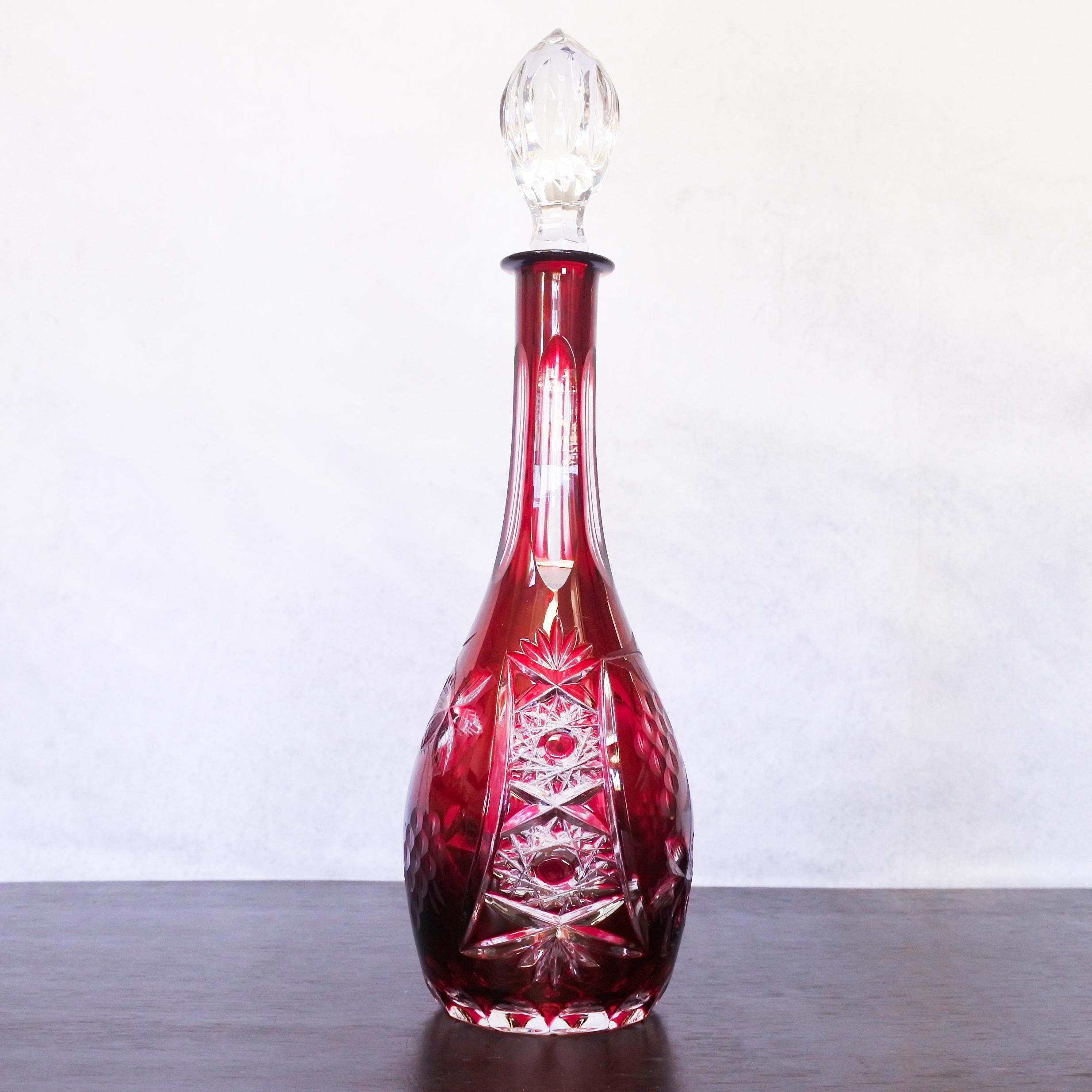 赤色クリスタルガラスデキャンタ ヴィンテージ ナッチマン ボヘミアン ルビーレッド カット トゥ クリア