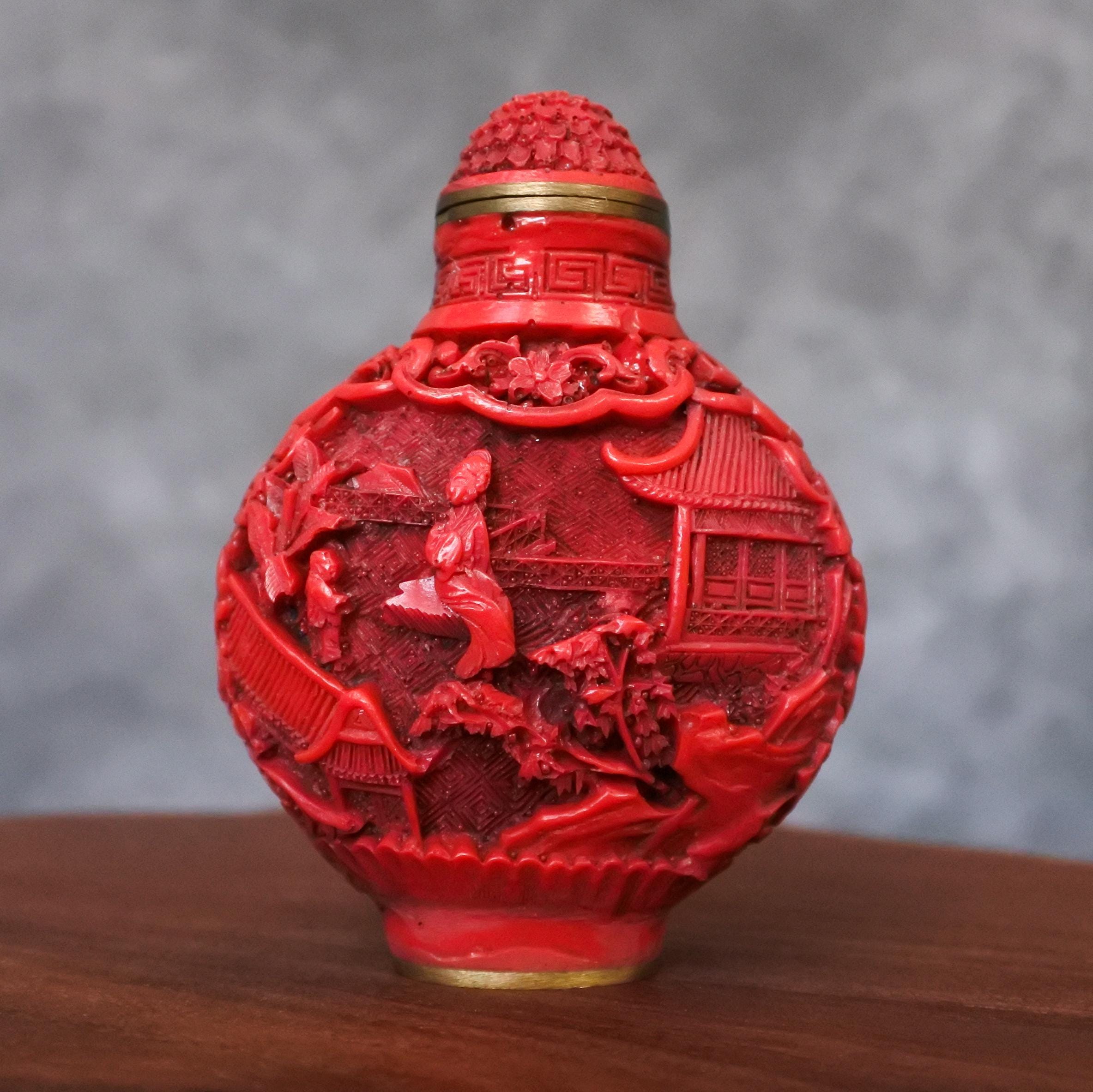 Vintage Chinese Red Cinnabar Style Resin Snuff Bottle - Etsy