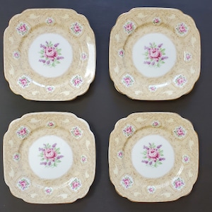 Antique 1930s Royal Albert China Devonshire Lace Floral Dessert Plate Set x 4