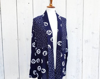 Vintage AC Sport Navy Blue White Abstract Print Kimono Jacket Size 16