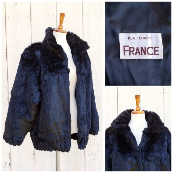 Vintage French Black Fur Retro Jacket Size M - image 1