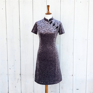 Vintage 90s Michel Klein Paris Designer Velvet Floral Dress Size 4 XS