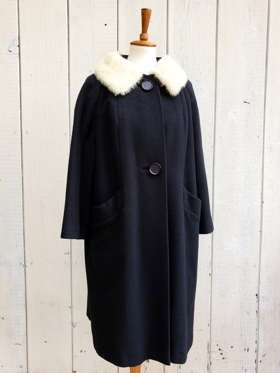 Vintage 1960s Mid Century Black Wool Blonde Mink … - image 2