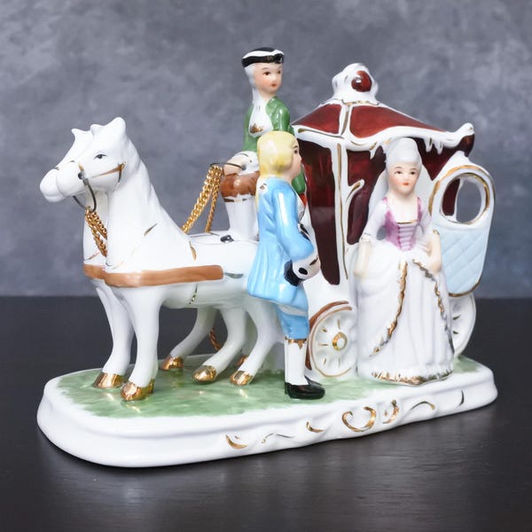 Vintage Porcelain Horse Carriage 18th Century Figures Handmade Figurine
