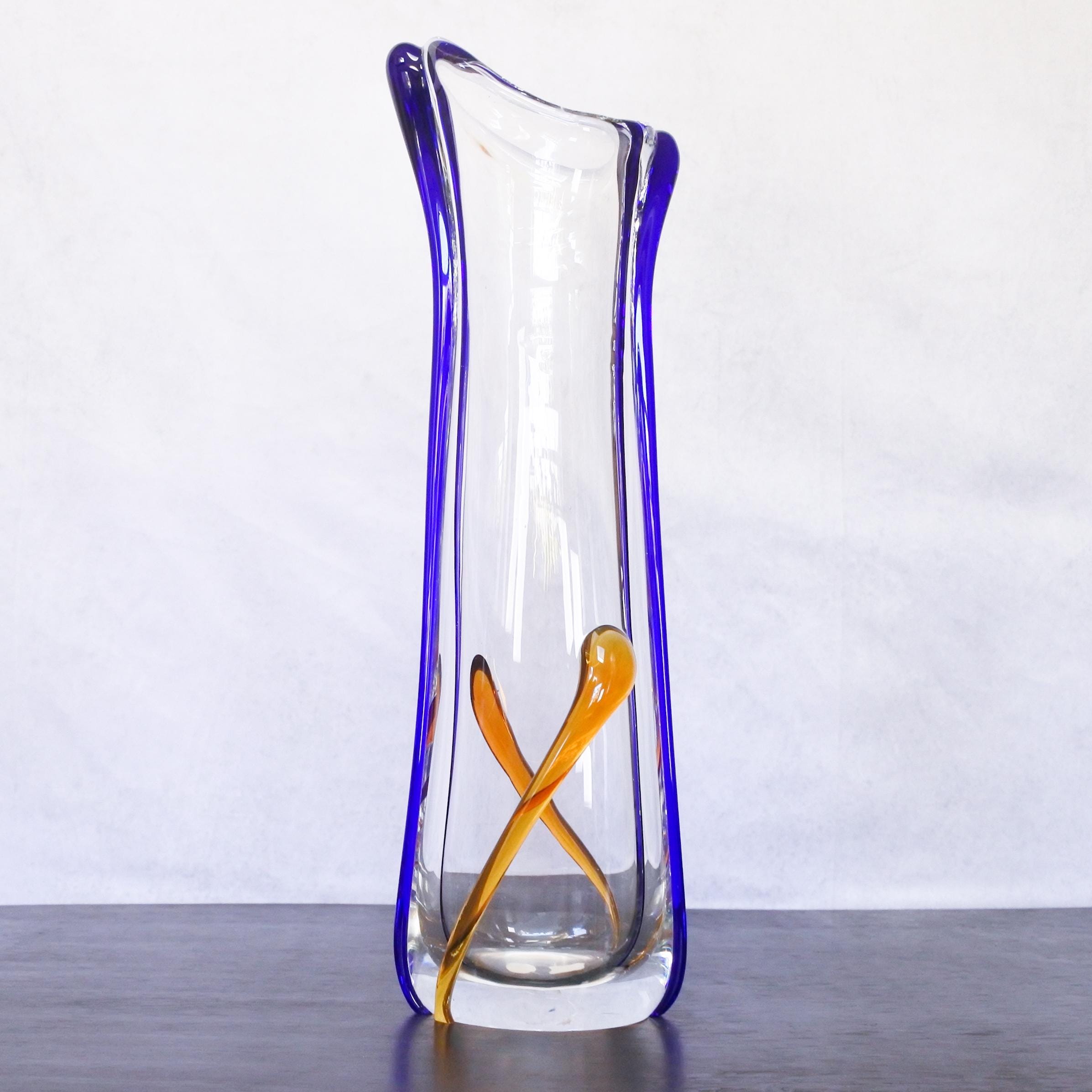Vintage Egermann Bohemia Czech Hand Blown Art Glass Abstract Large