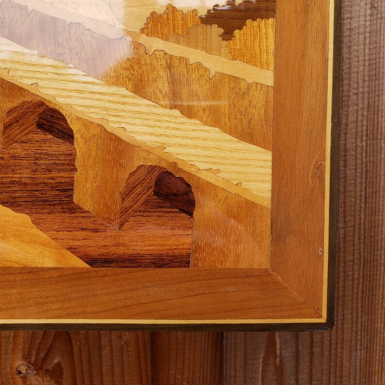 Vintage Handmade Wood Inlay Marquetry Italy Landscape Scene Wall Art, Wooden Artwork Wall Hanging image 6