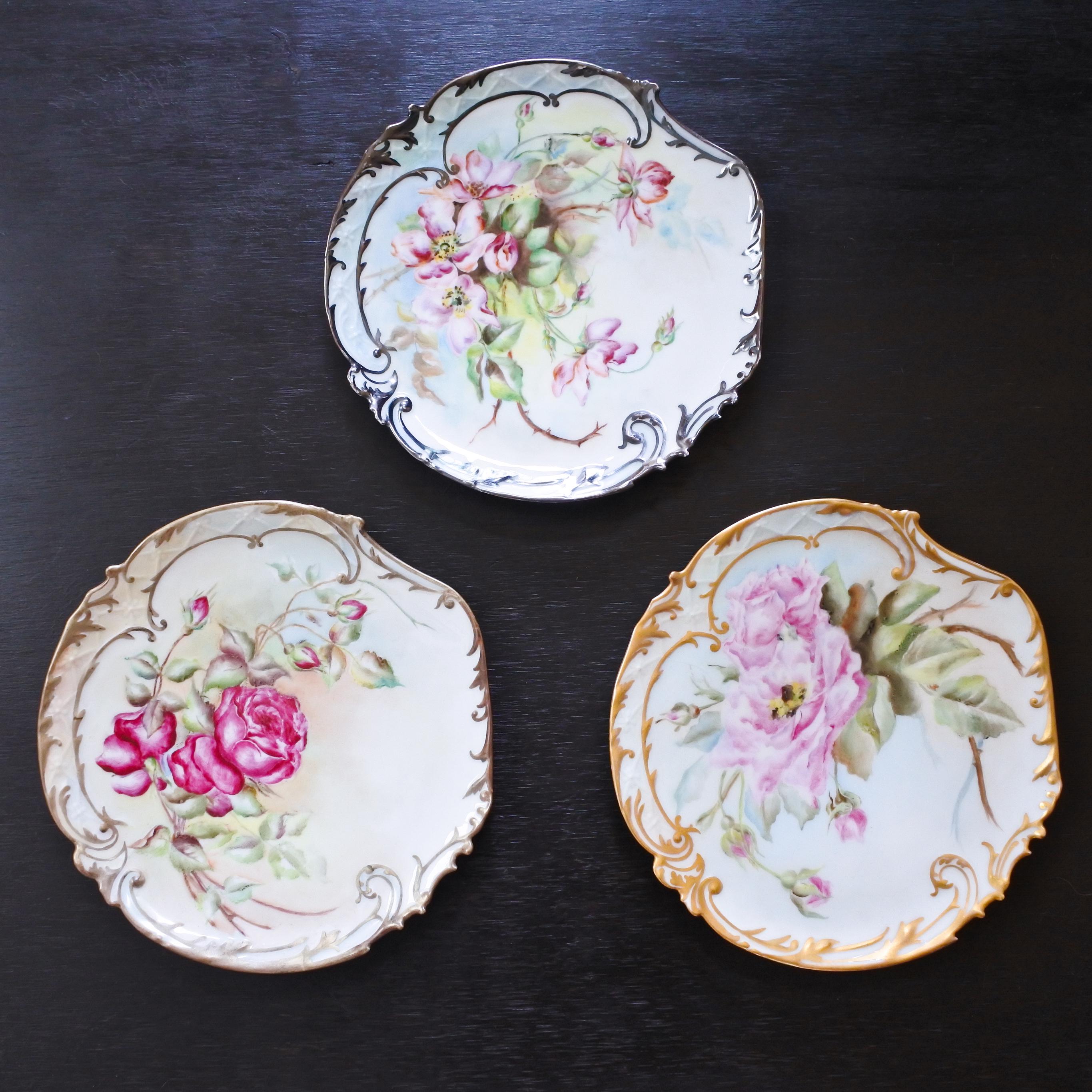 Antique Elite Limoges France Hand Painted Floral Porcelain Plate Set