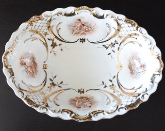 Antique Victorian Cherub Angel Gilt Decorative Porcelain Bowl