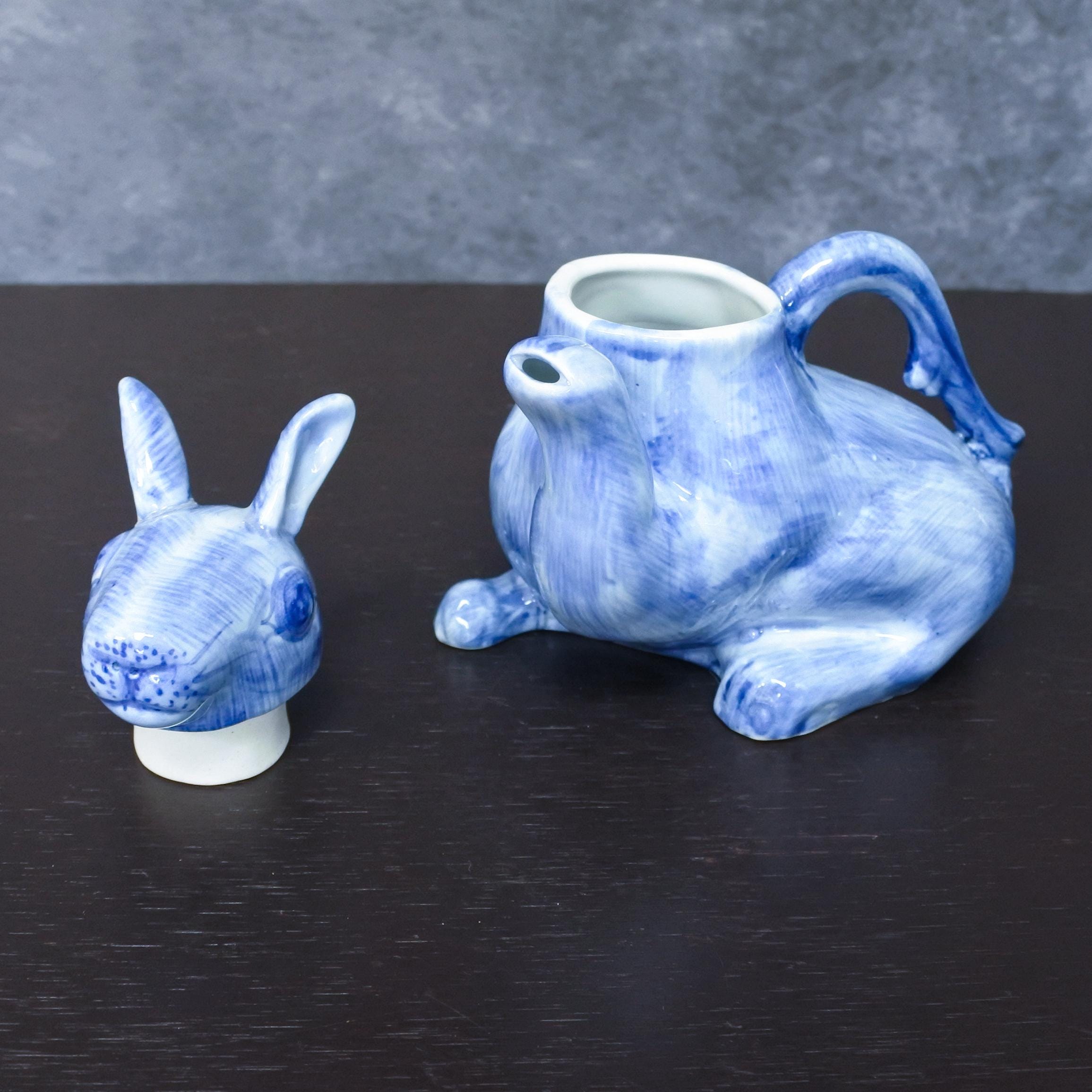 Vintage Chinese Rabbit Porcelain Blue Handmade Novelty Teapot - Etsy