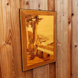 Vintage Handmade Wood Inlay Marquetry Italy Landscape Scene Wall Art, Wooden Artwork Wall Hanging image 5