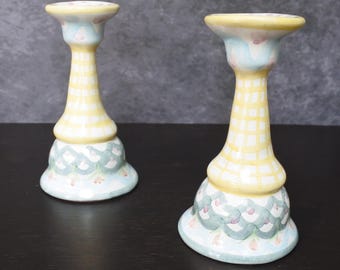 Candelabros vintage de cerámica pintados a mano de Mackenzie Childs