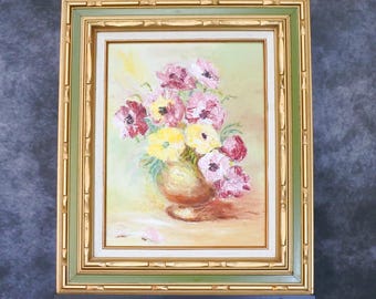 1960年代のヴィンテージ印象派の花の油絵（額入り） - Etsy 日本