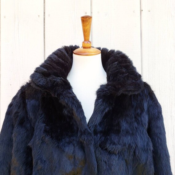 Vintage French Black Fur Retro Jacket Size M - image 3