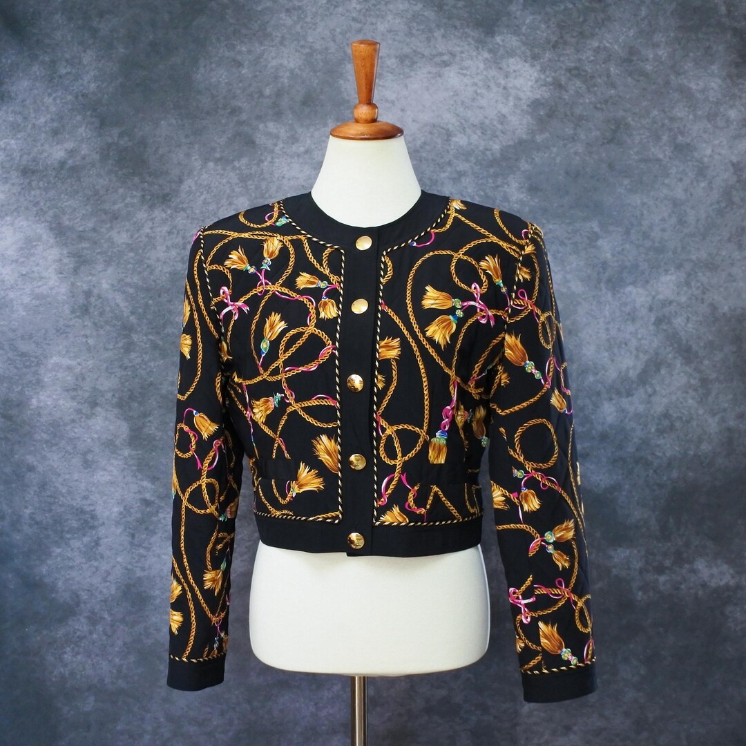 オ*ピ様 希少　 ショートジャケット 90s コード刺繍 ヴィンテージ Vintage 90s Citi 100% Silk Rope Print Cropped Jacket Size 10 - Etsy