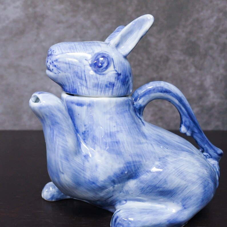 Golden Rabbit Kitchen Tea Pot Vintage Chinese Rabbit Porcelain Blue Handmade Novelty Teapot - Etsy