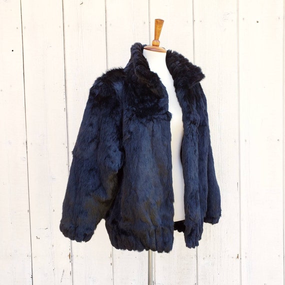 Vintage French Black Fur Retro Jacket Size M - image 2