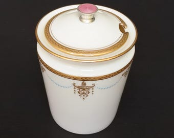 Rare Antique Lenox Guilloche Pink Handle Gilt Porcelain Sugar Bowl