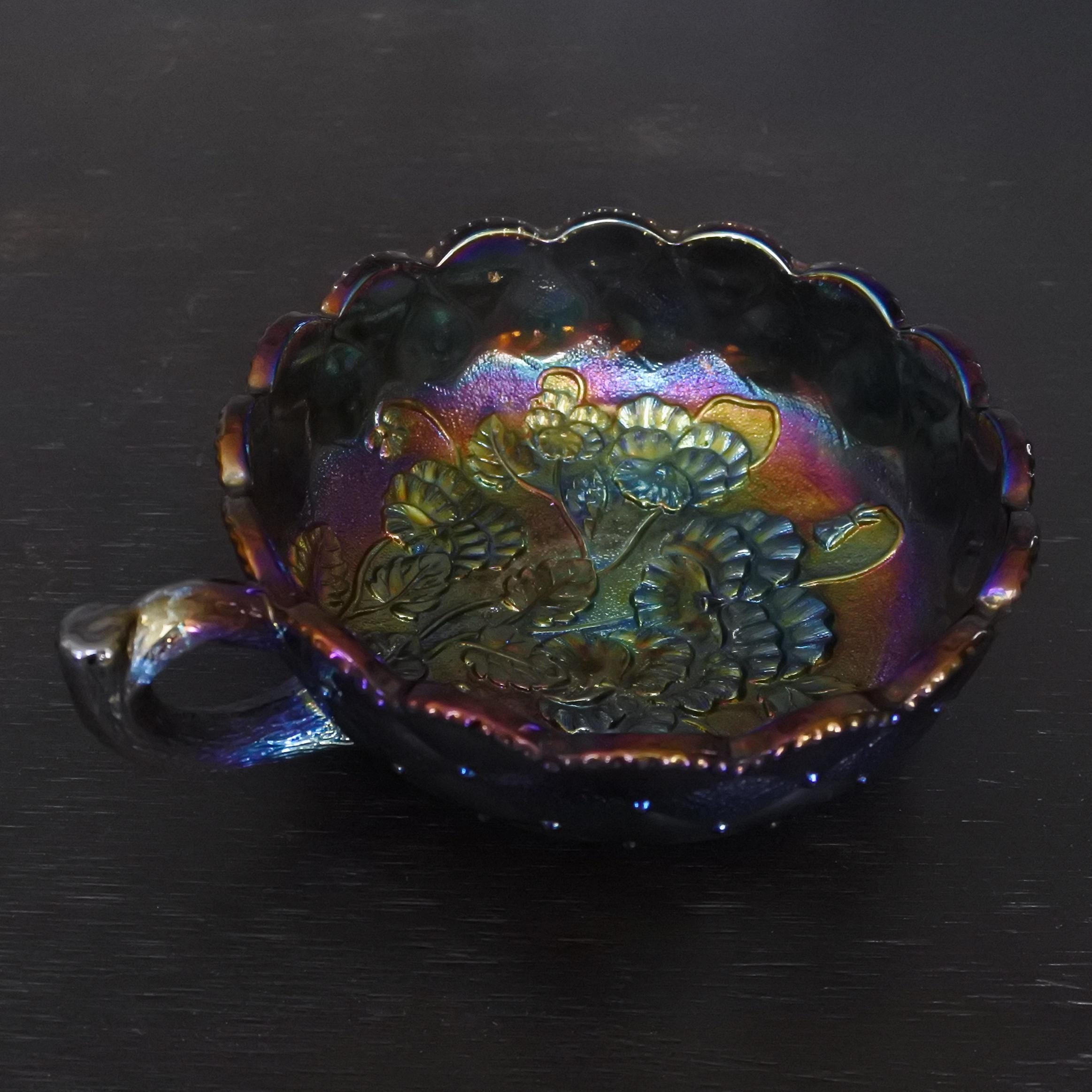 Vintage Imperial Carnival Glass Amethyst Purple Floral Handled