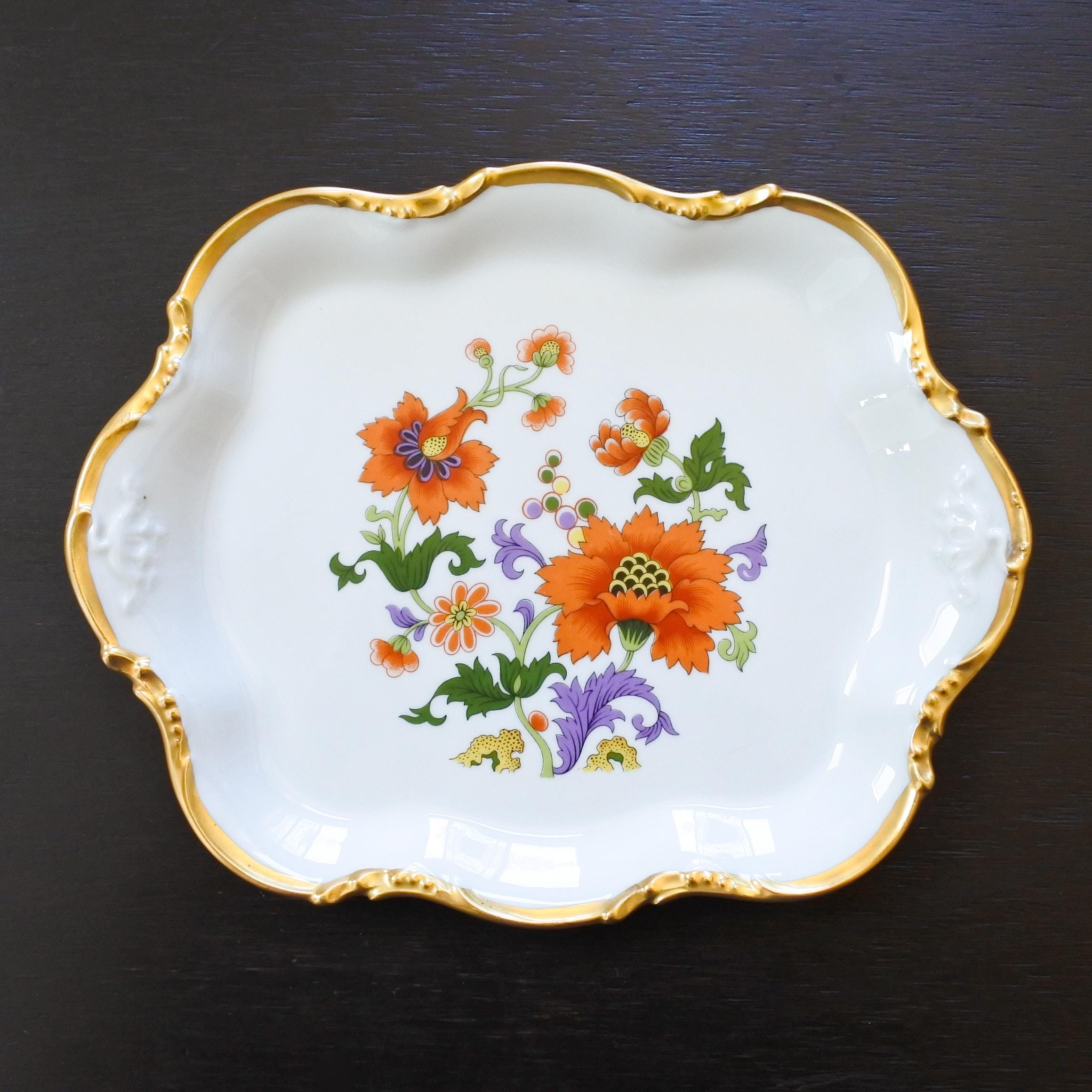 Orange flowers vintage dinner plates - Etsy 日本