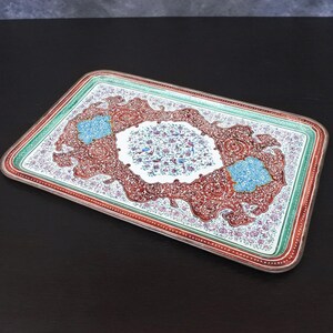 Antique Persian Minakari Enamel Floral Birds Tea & Coffee Cups Saucers Tray Set image 15