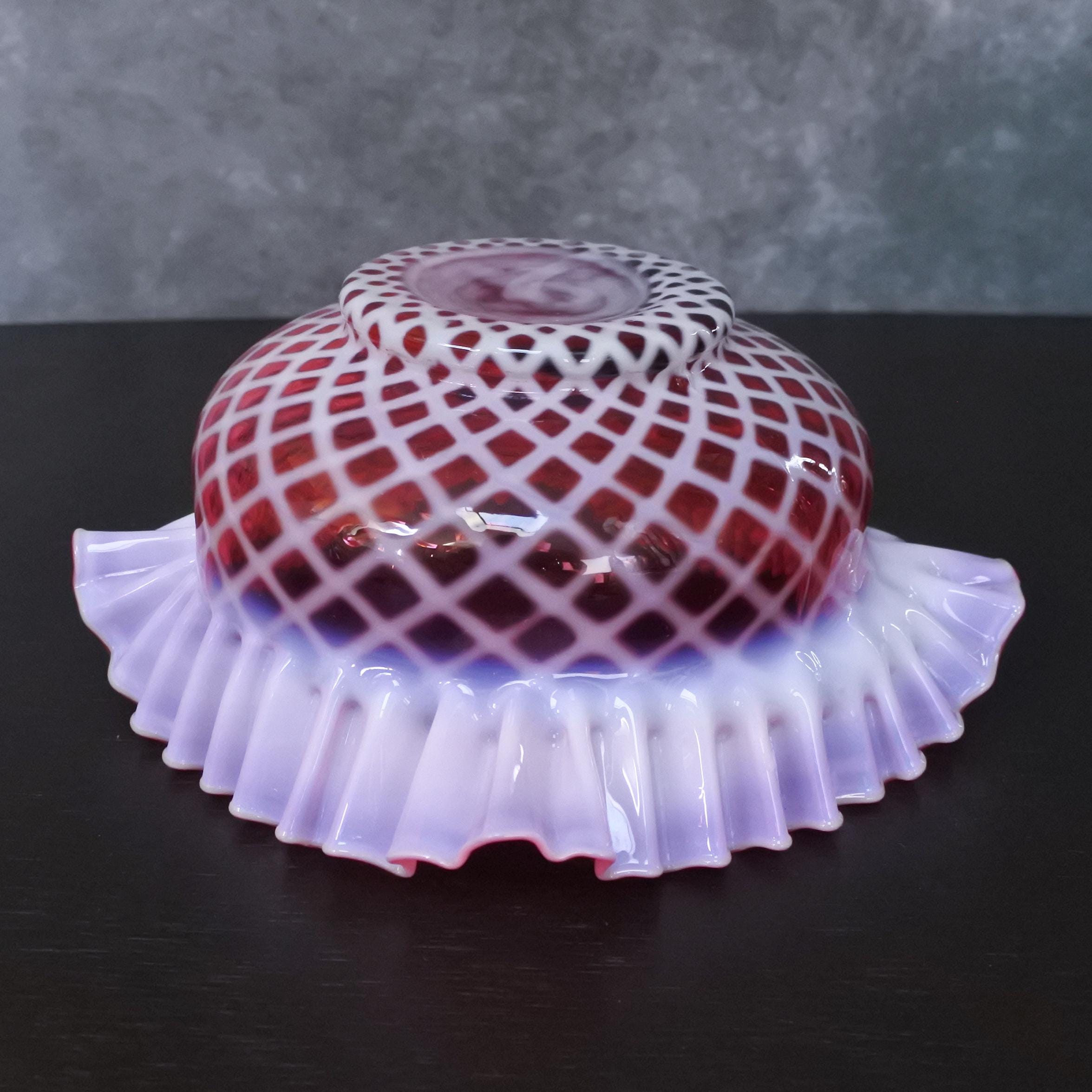 Vintage Fenton Cranberry Opalescent Diamond Pattern Optic Art