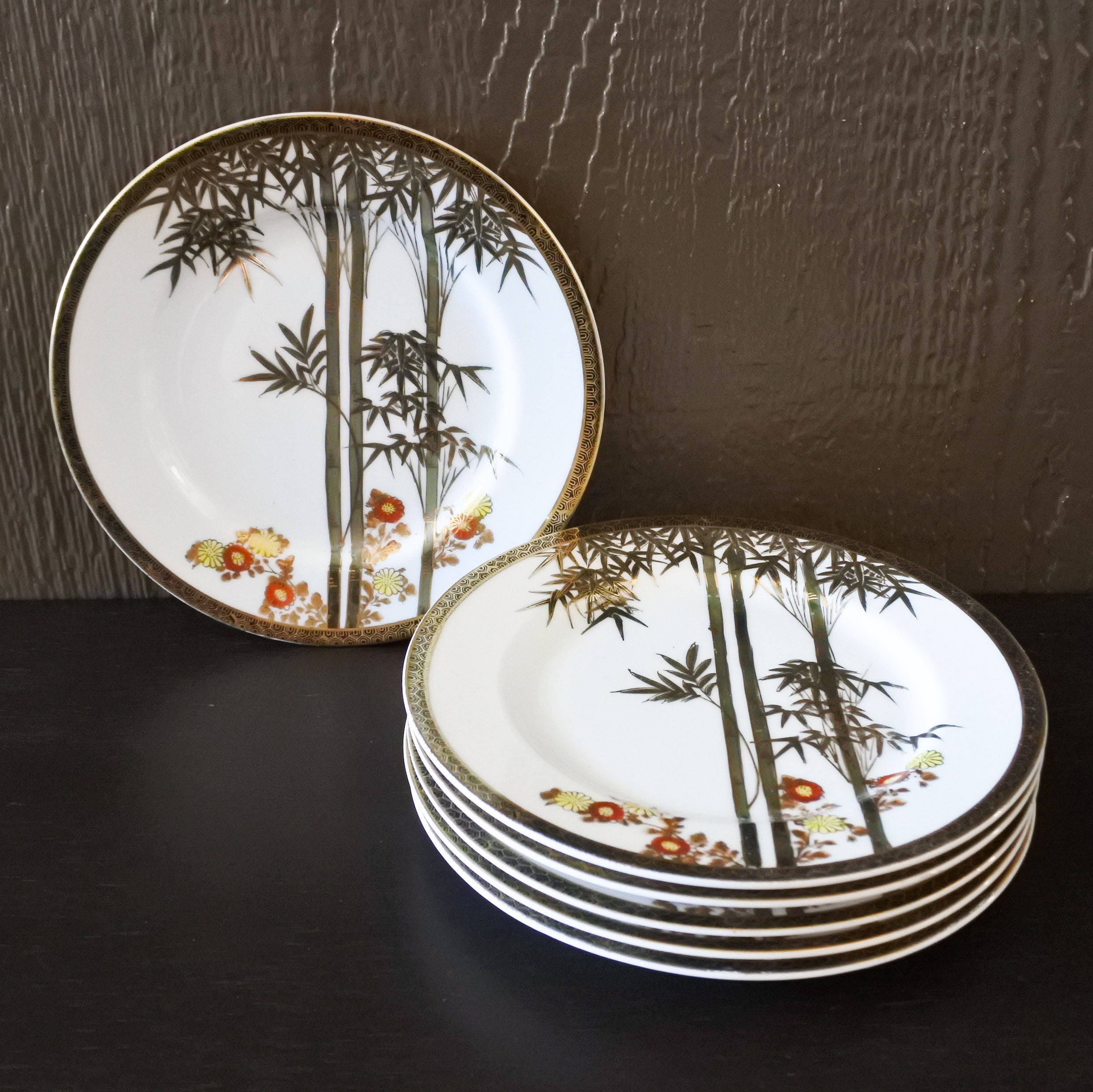 Vintage Japanese Kutani Hand Painted Craftsman China Bamboo Floral