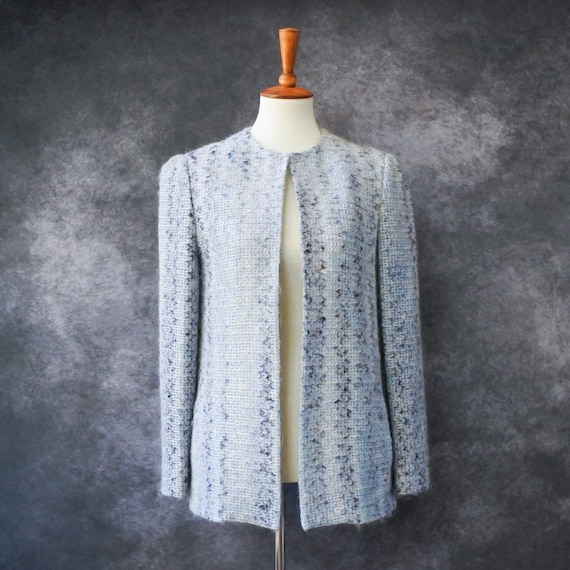 Vintage 70s Dalton Blue Knit Sweater Jacket Size … - image 2