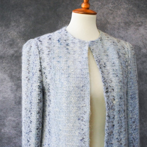 Vintage 70s Dalton Blue Knit Sweater Jacket Size … - image 4