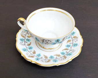 Antique 1920s Mitterteich Bavaria Golden Vineyard Blue Gold Tea Cup Saucer Set