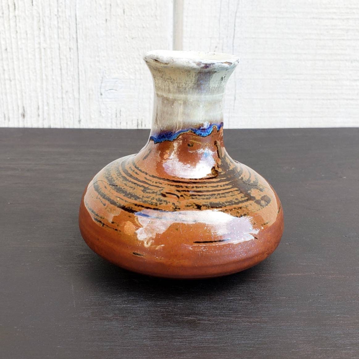 Signed Hand Made Art Pottery Brown Blue Ceramic Vase - Etsy