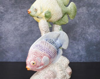 Vintage Large Lusterware Fish Ceramic Sculpture Figurine Beach Nautical Decor