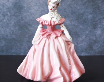 Vintage Florence Ceramics Marsie Rosa Klänning Damfigur i Halvporslin
