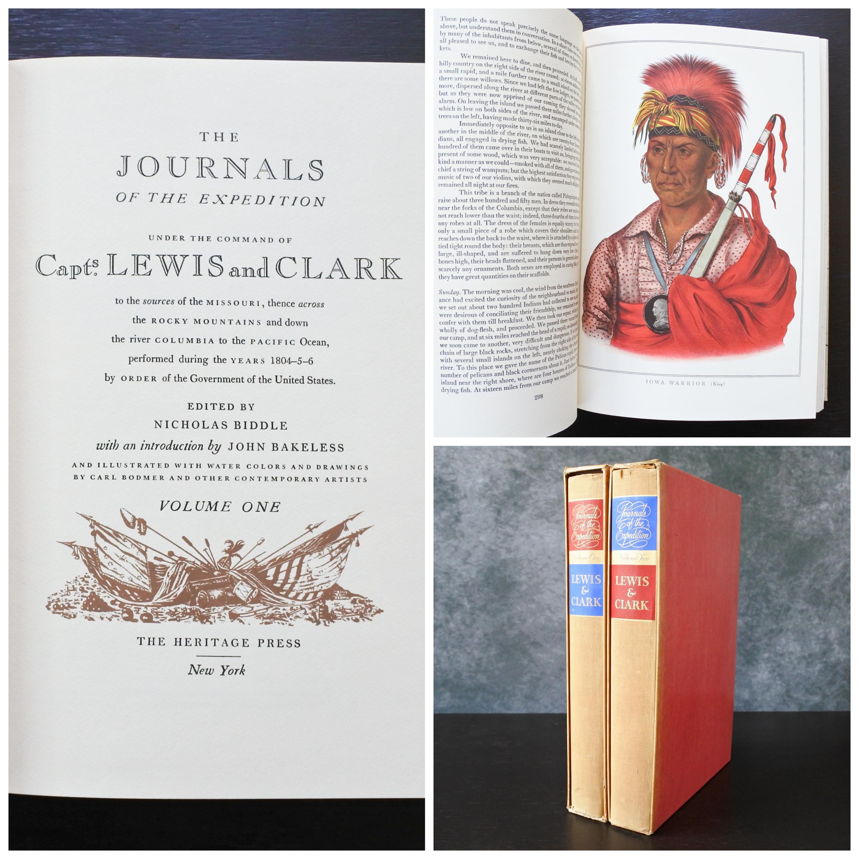 Vintage 1962 Journals Of The Expedition Lewis & Clark Vol I and II, The Heritage Press Illustrated Collector Editions