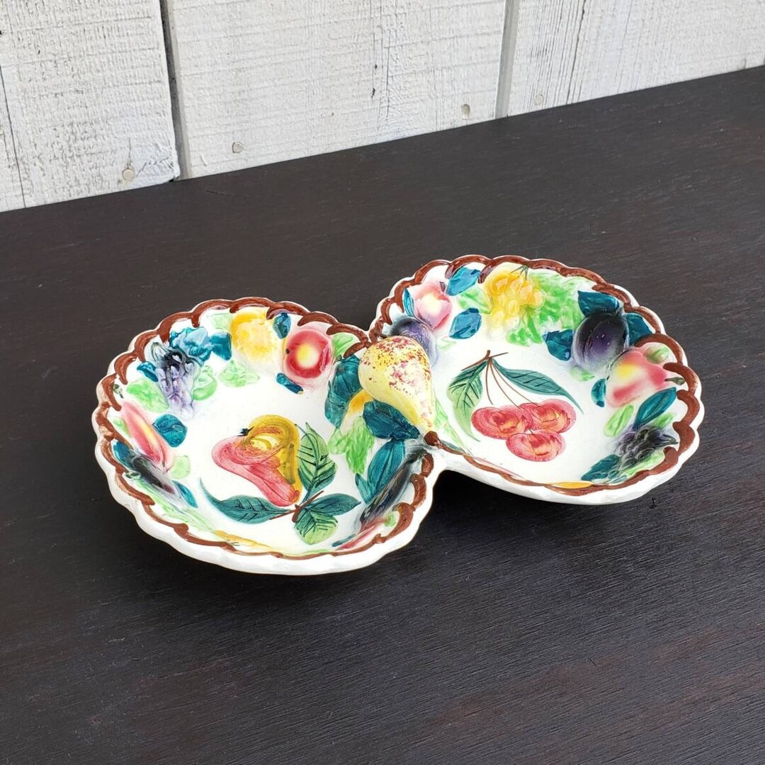 Vintage Made in Italy Hand Painted Art Pottery Dish Double Sided Bowl ...