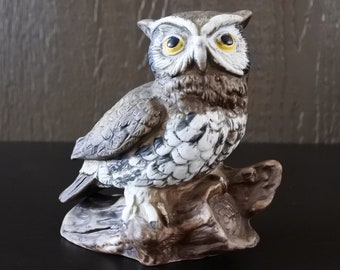 ヴィンテージ ミッドセンチュリー 手描き磁器 フクロウ 鳥の置物 ペア
