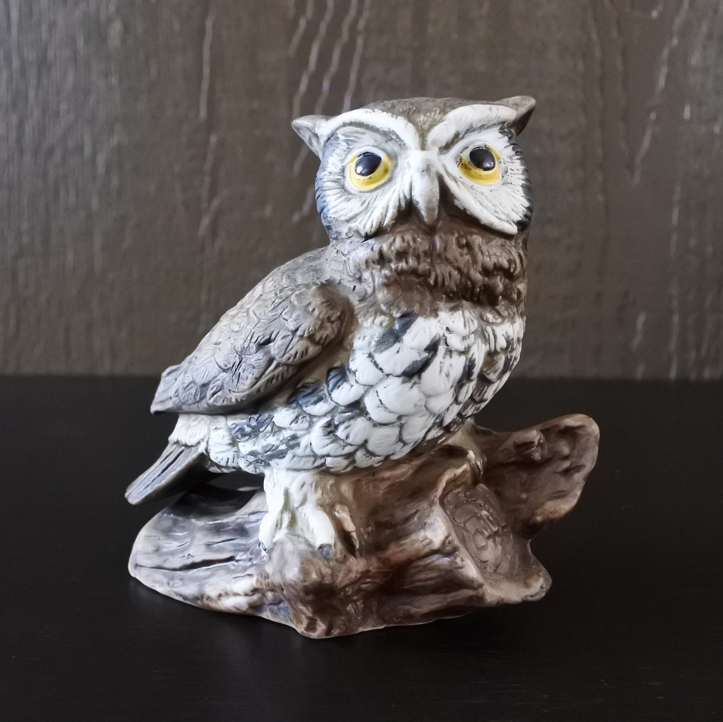 ヴィンテージ ミッドセンチュリー 手描き磁器 フクロウ 鳥の置物 ペア