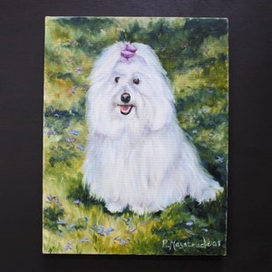 Oeuvre de peinture à l'huile de chien originale signée vintage