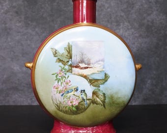 Antique 19th Century Royal Vienna Style Hand Painted Porcelain Moon Flask
