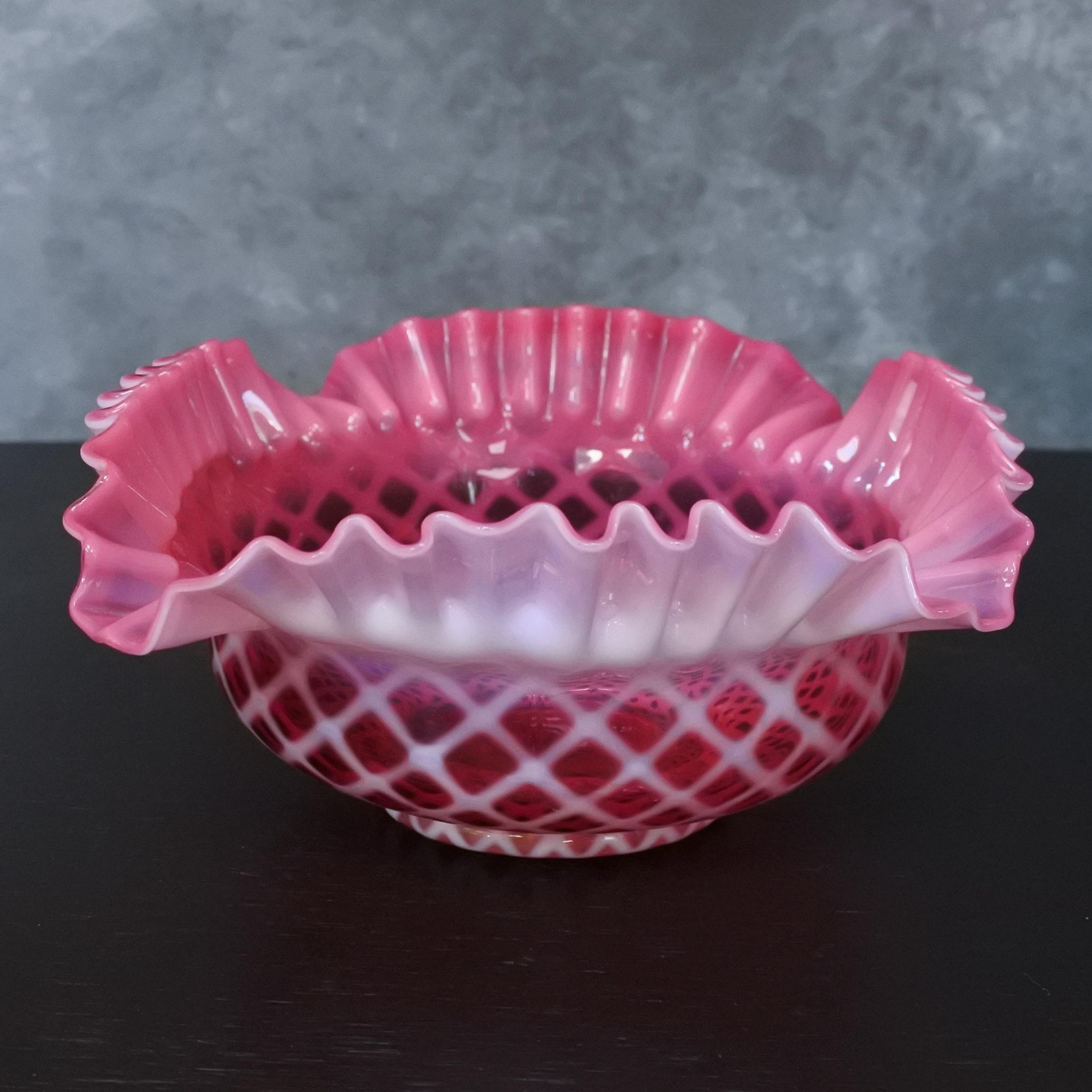 Vintage Fenton Cranberry Opalescent Diamond Pattern Optic Art