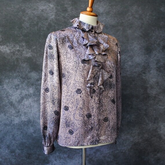 Vintage 80s Eva Laurel New York Ruffle Long Sleeve Bl… Gem