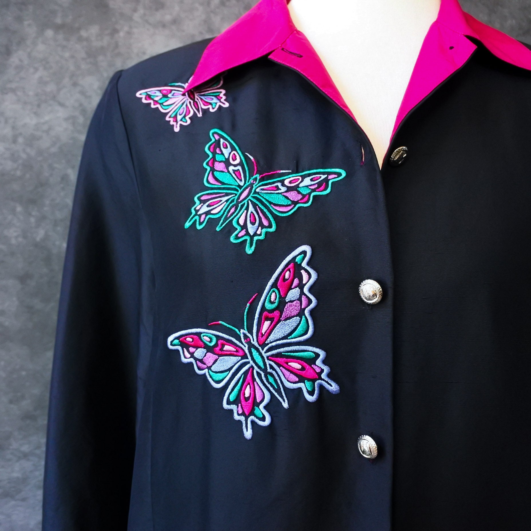 Vintage Bob Mackie Wearable Art Silk Butterfly Embroidered