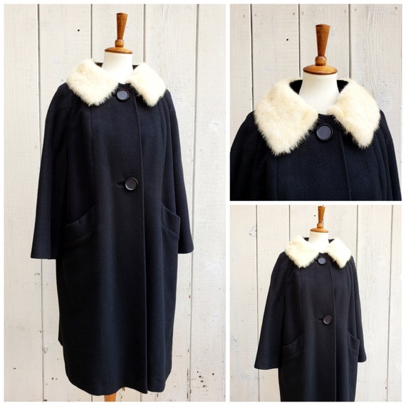 Vintage 1960s Mid Century Black Wool Blonde Mink … - image 1